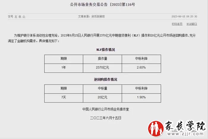 6月15日，7天逆回购操作利率和MLF利率。  本文图片 中新网